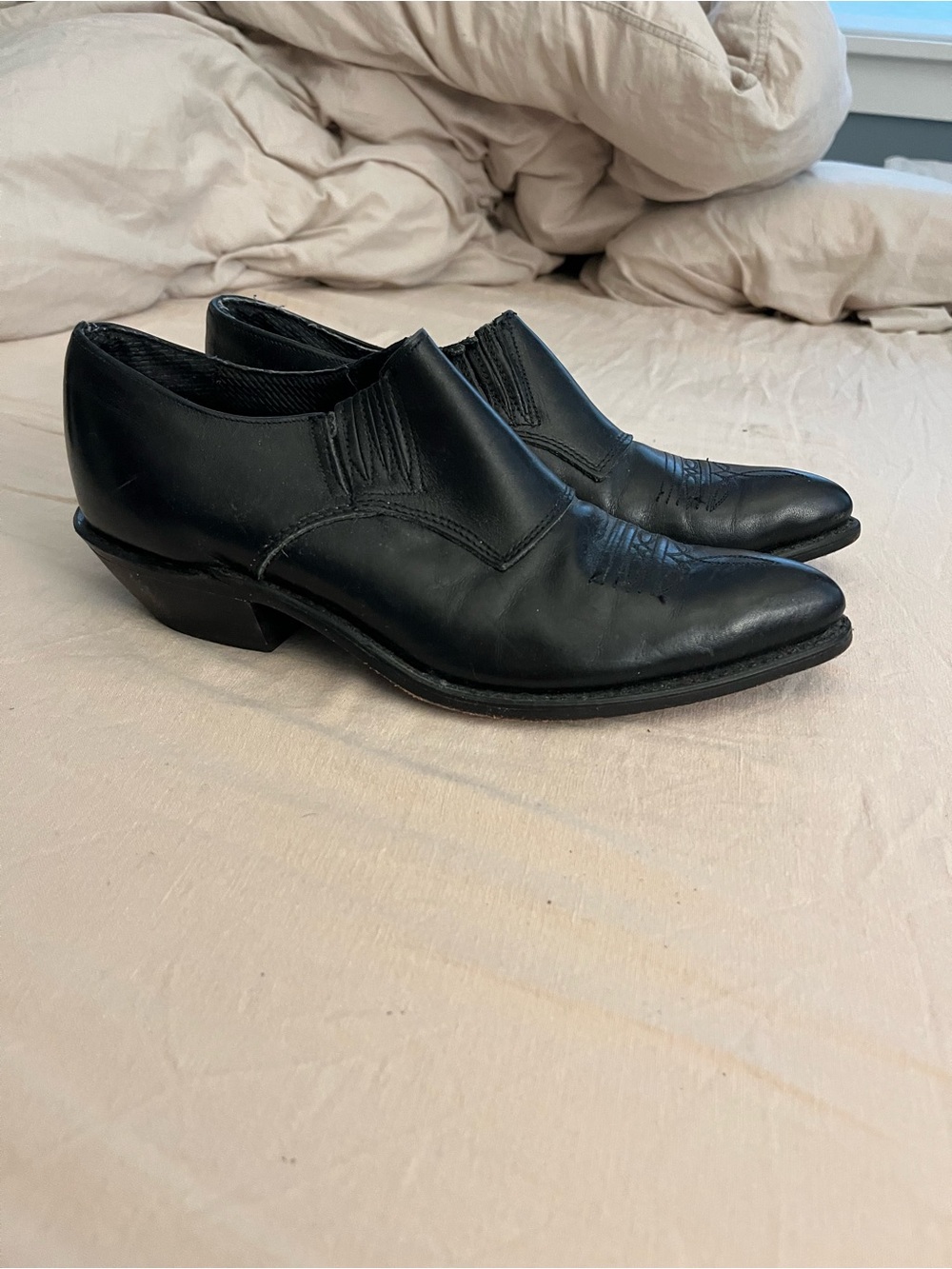 Vintage black leather Code West southwestern booties 8M